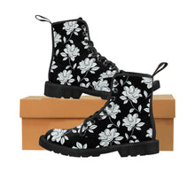 Load image into Gallery viewer, Black and White Floral Women&#39;s Canvas Boots
