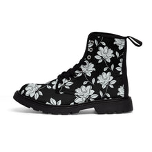 Load image into Gallery viewer, Black and White Floral Women&#39;s Canvas Boots
