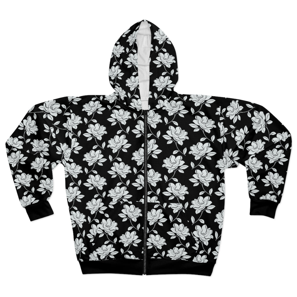 B&W Blossoms  Unisex Zip Hoodie